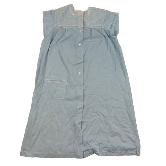 VTG Gilead Blue Nightgown Dress Night Coat Button Front Lace S/S Sz M Nylon 9657 - Picture 1 of 7